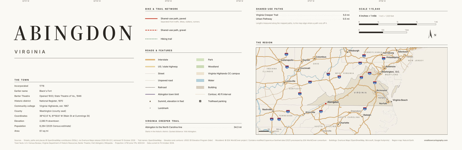 Detail: title, legend, trail lengths and region map