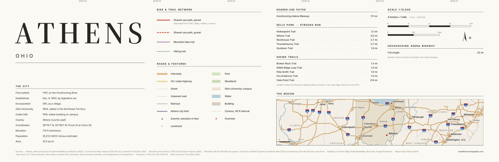 Detail: title, legend, trail lengths and region map