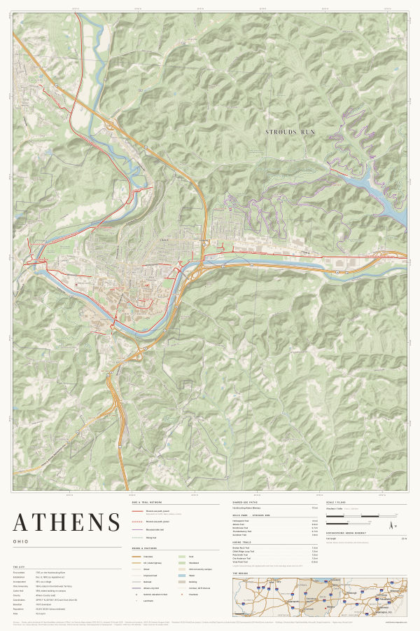 Athens, Ohio map poster
