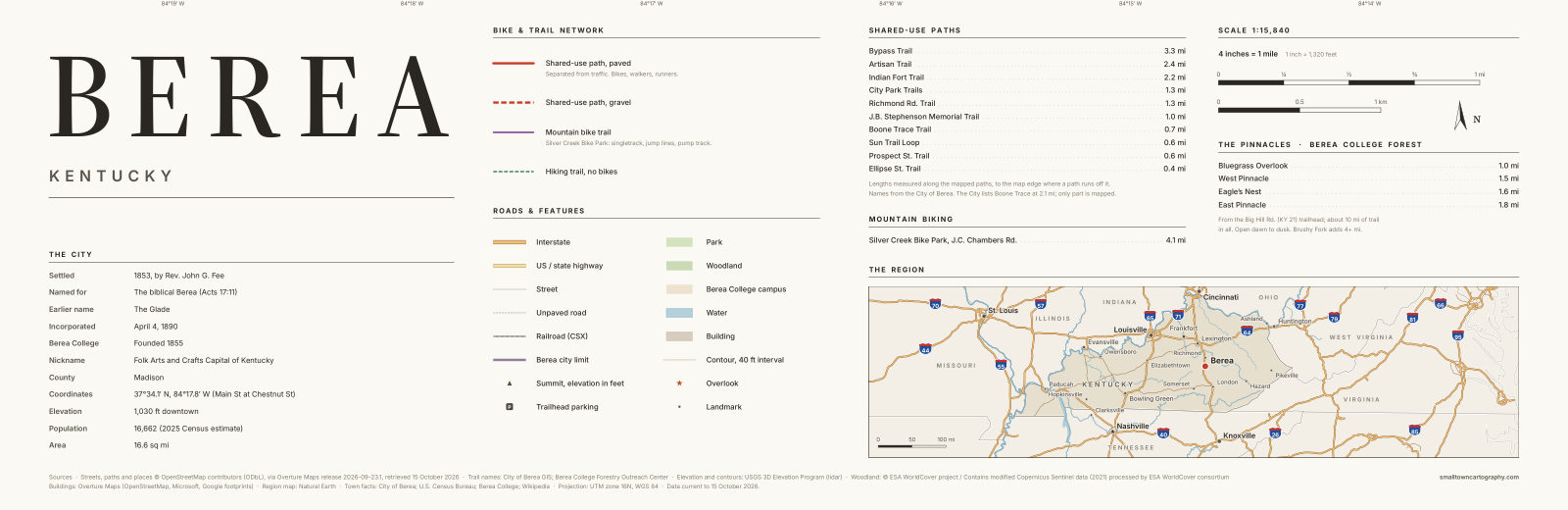 Detail: title, legend, trail lengths and region map