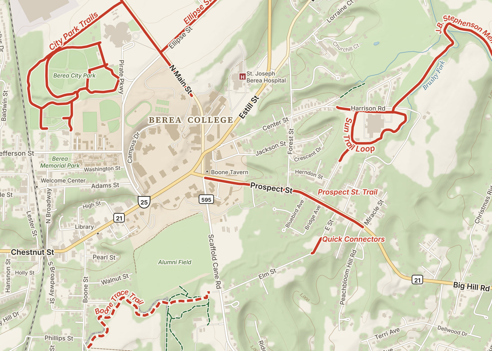 Detail: downtown Berea and Berea College