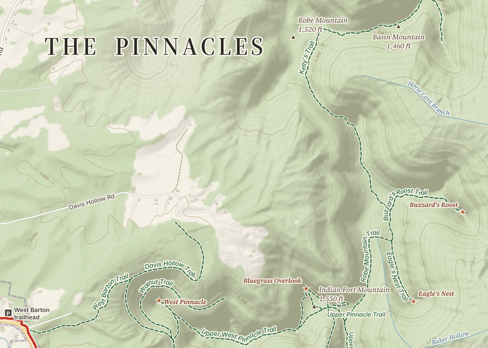Detail: the Pinnacles trails in Berea College Forest