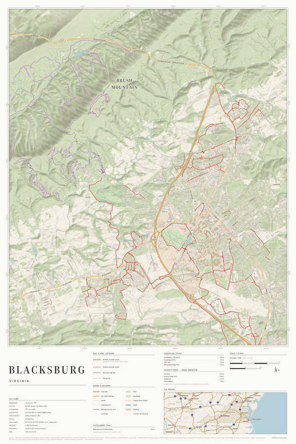 Blacksburg, Virginia map poster