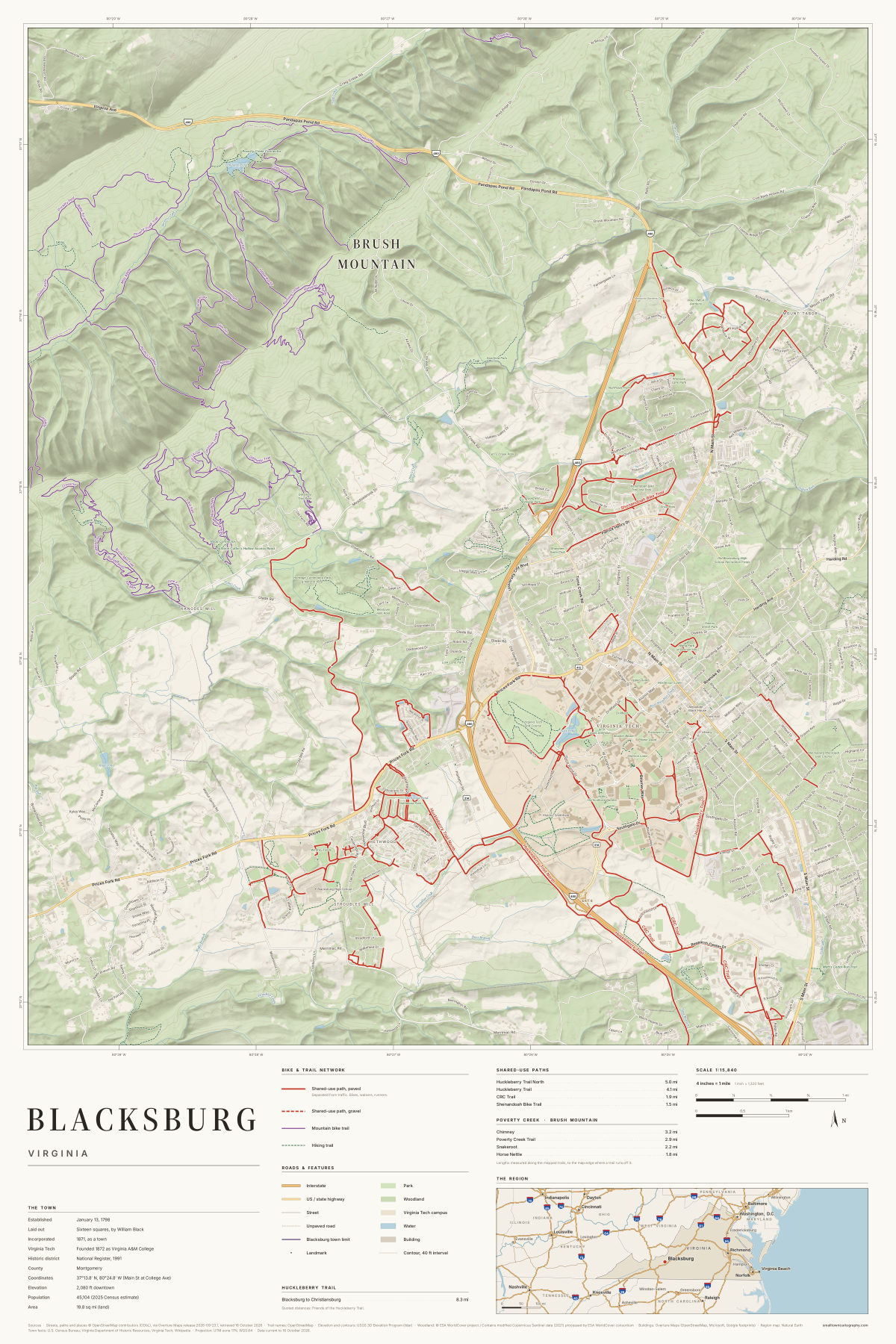 Blacksburg, Virginia map poster
