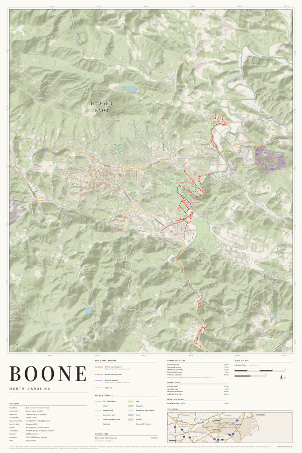 Boone, North Carolina map poster