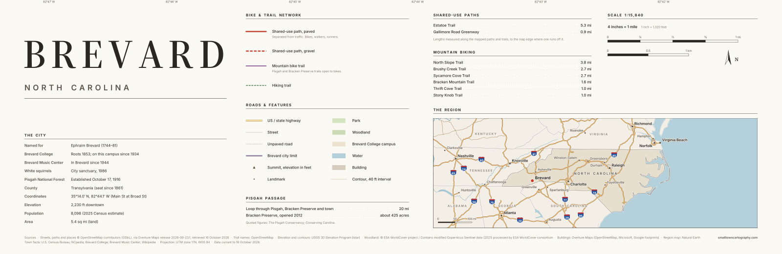 Detail: title, legend, trail lengths and region map