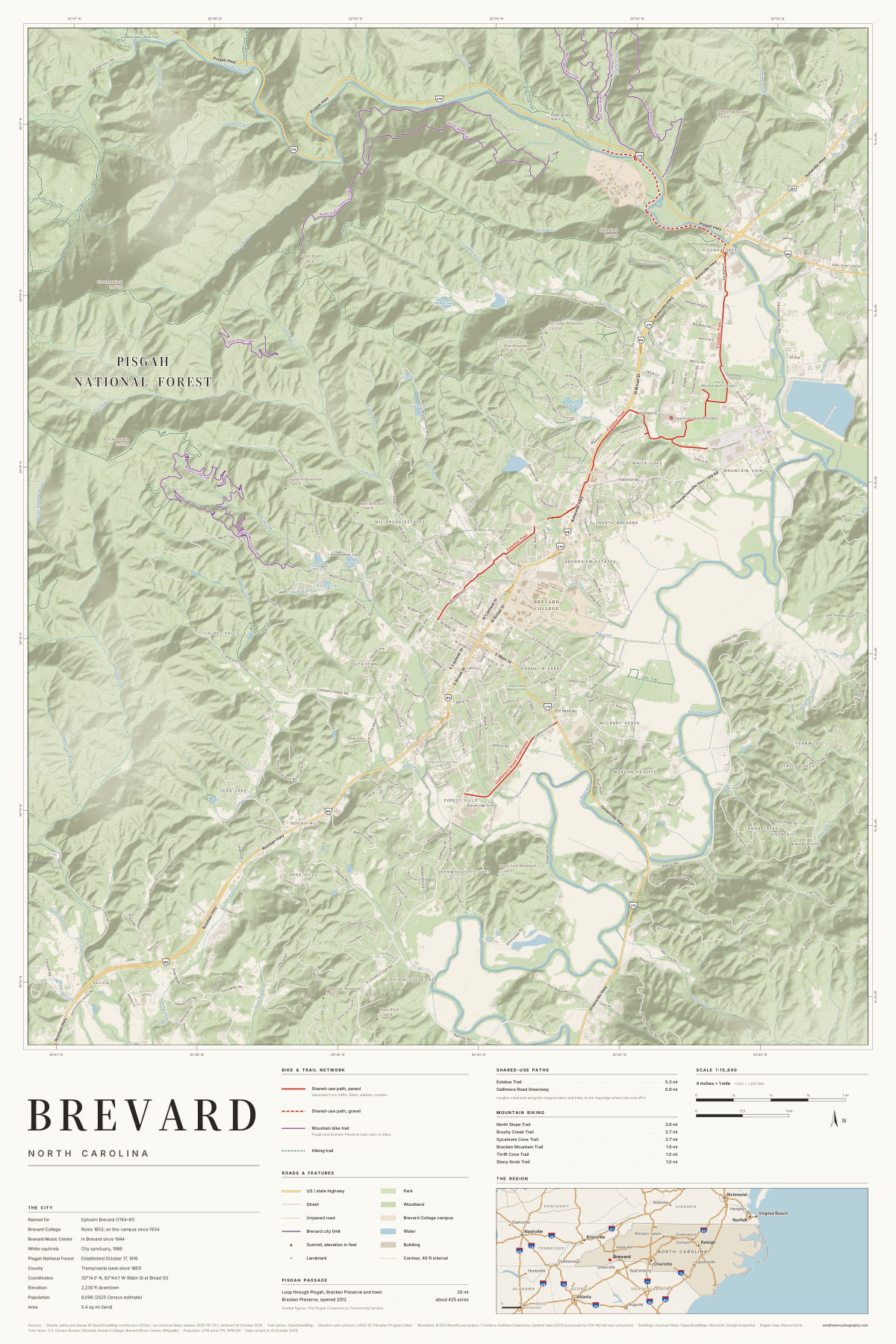 Brevard, North Carolina map poster