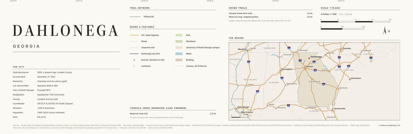 Detail: title, legend, trail lengths and region map
