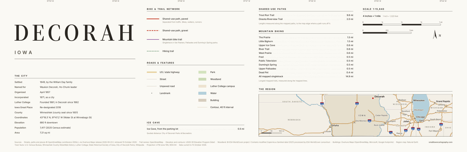 Detail: title, legend, trail lengths and region map