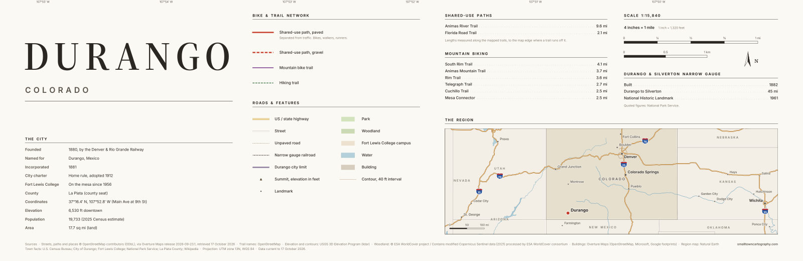 Detail: title, legend, trail lengths and region map