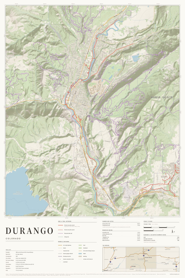 Durango, Colorado map poster