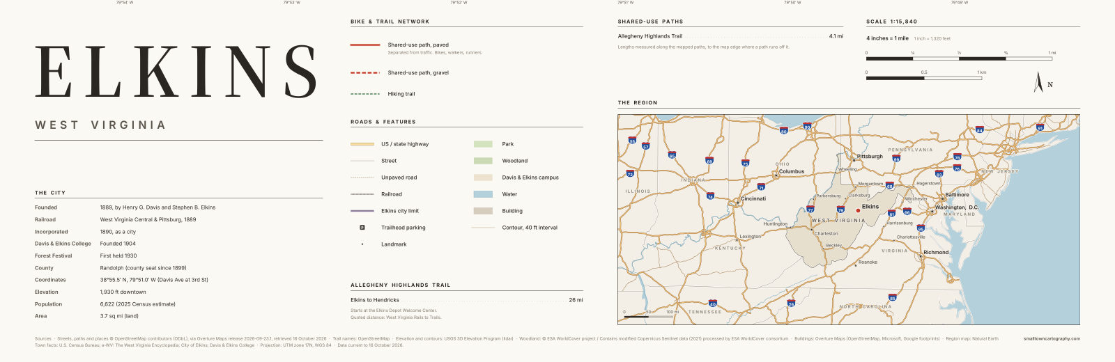 Detail: title, legend, trail lengths and region map