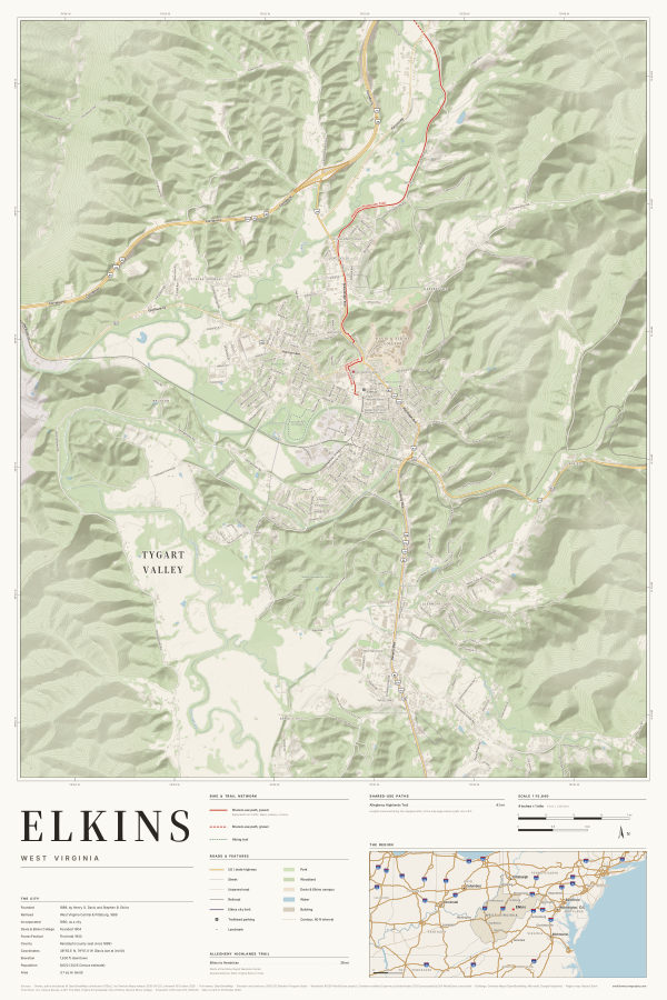 Elkins, West Virginia map poster