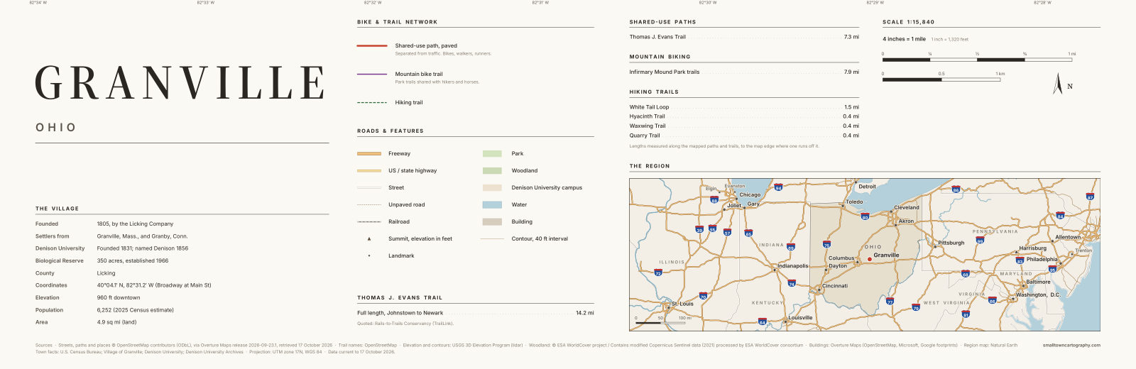 Detail: title, legend, trail lengths and region map