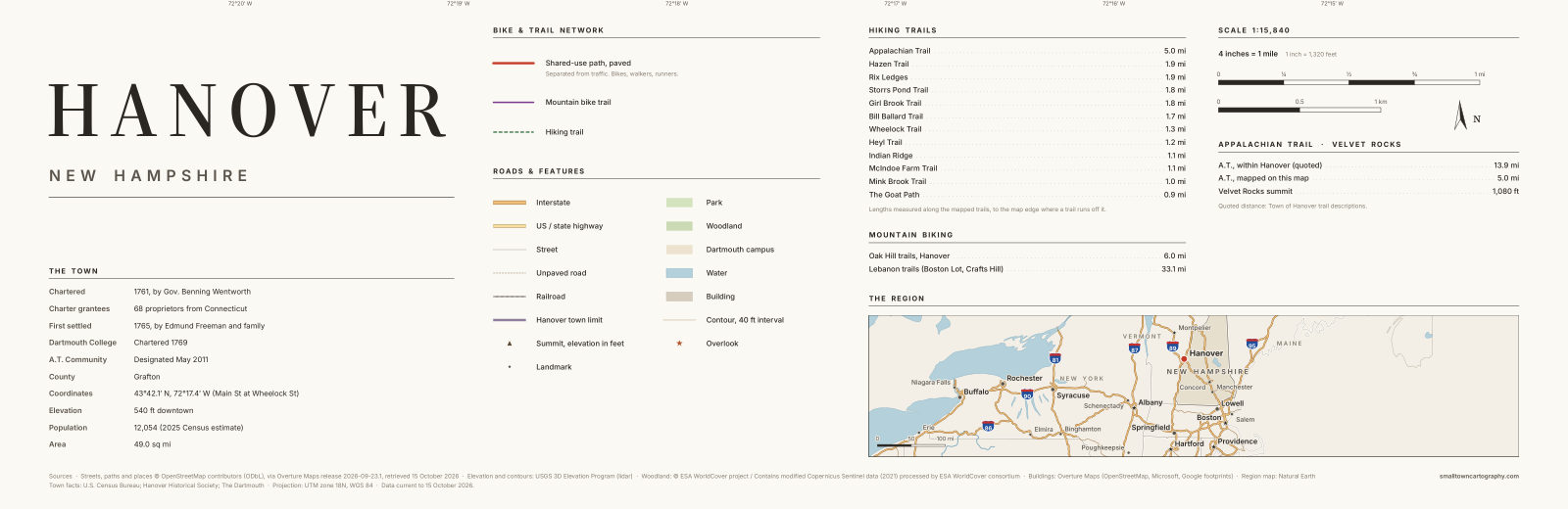Detail: title, legend, trail lengths and region map