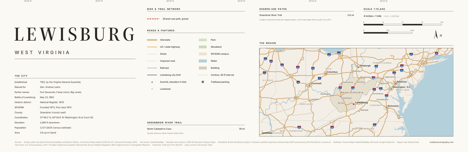 Detail: title, legend, trail lengths and region map