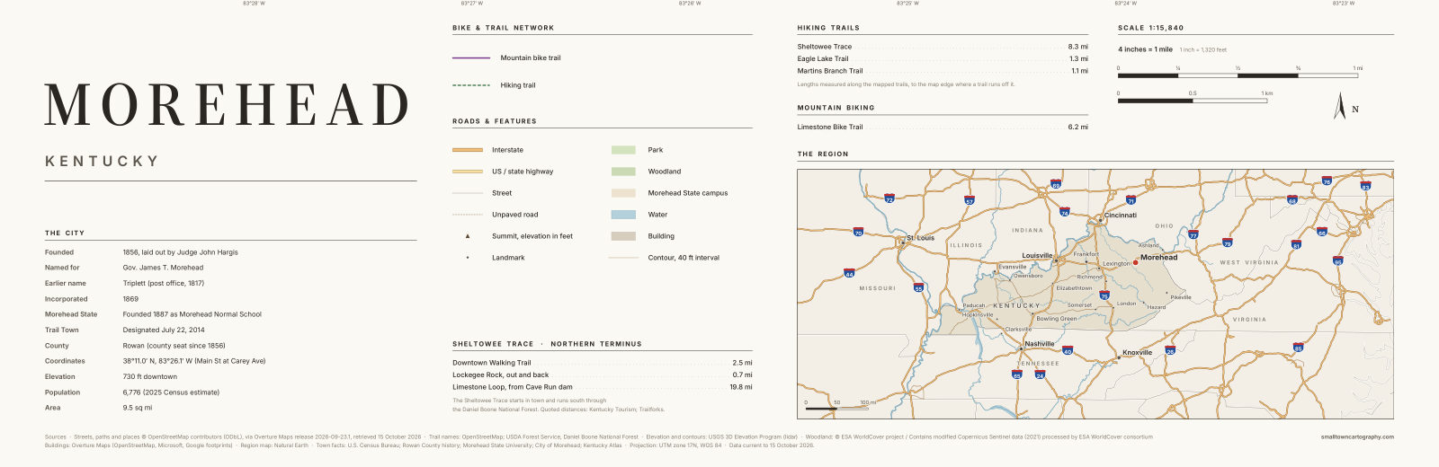 Detail: title, legend, trail lengths and region map