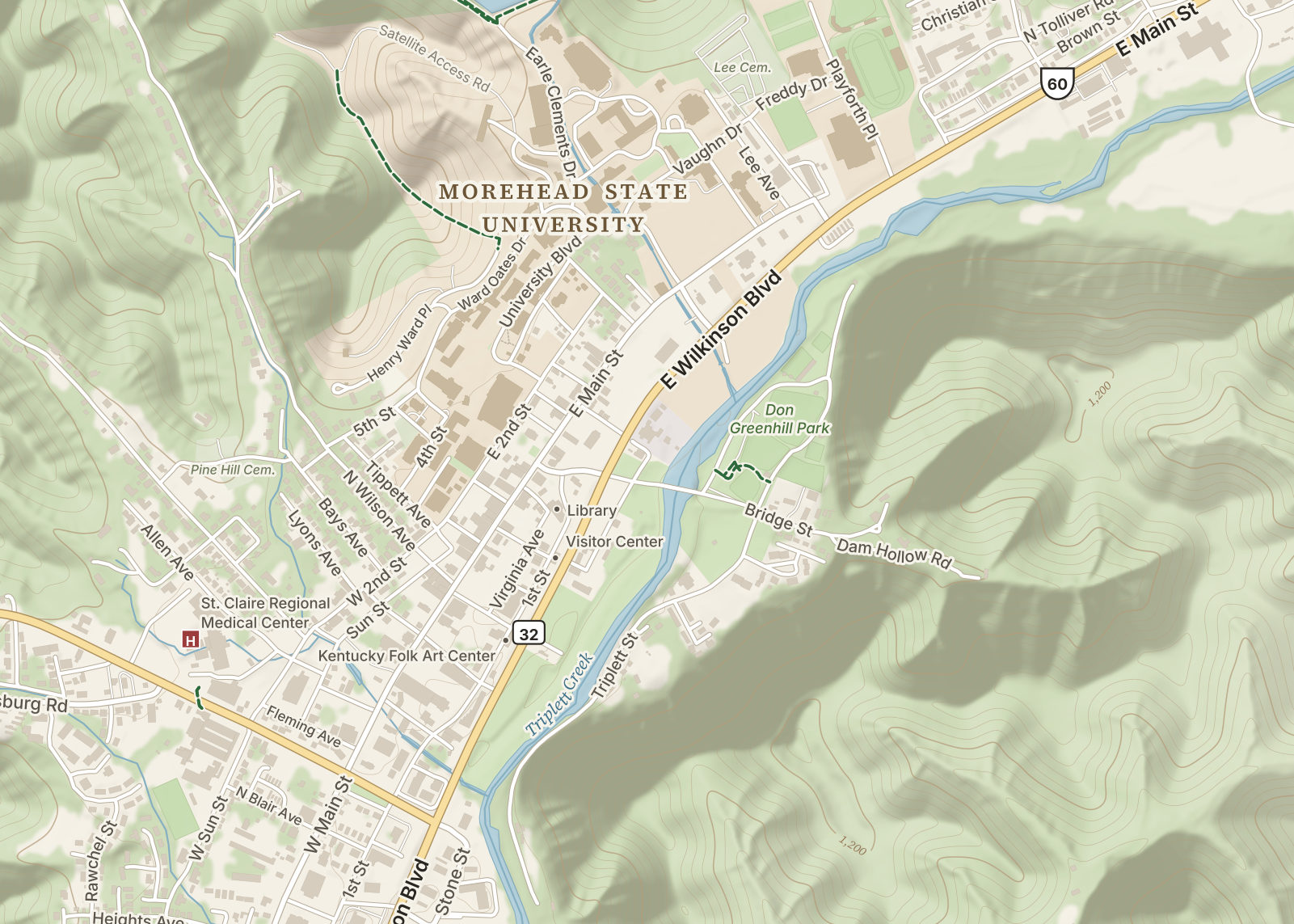 Detail: downtown Morehead and Morehead State University