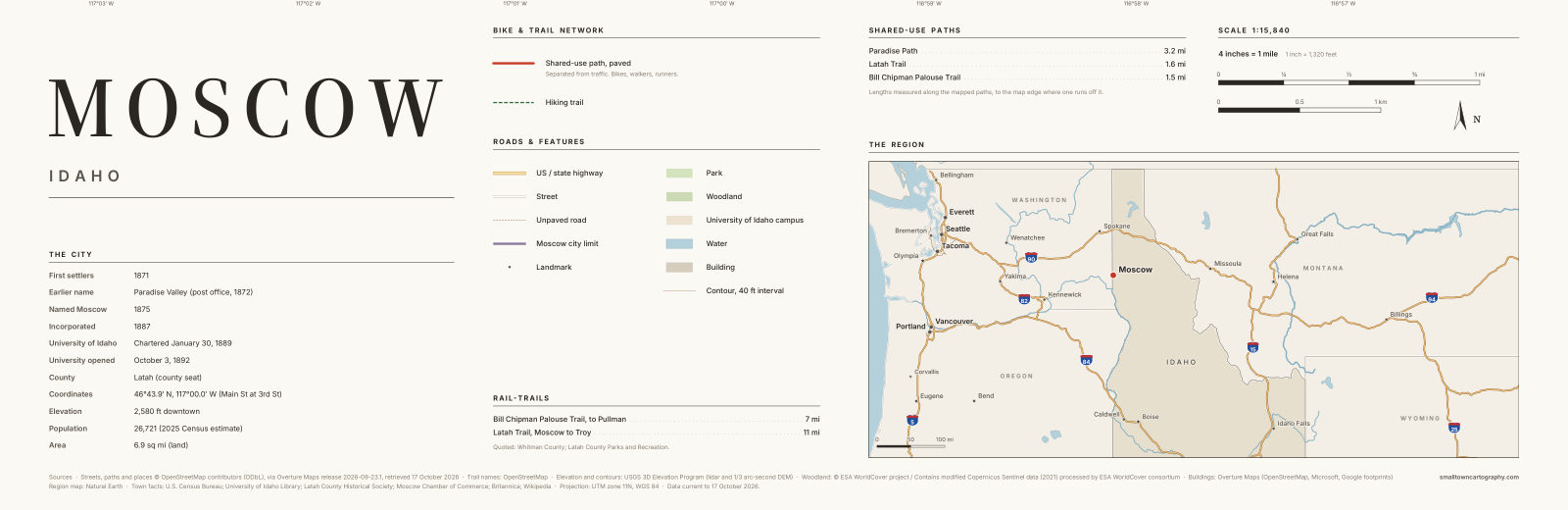 Detail: title, legend, trail lengths and region map