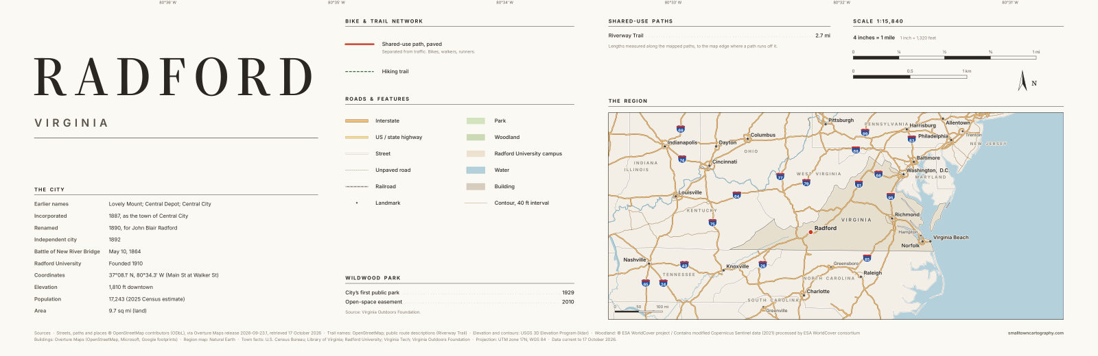 Detail: title, legend, trail lengths and region map