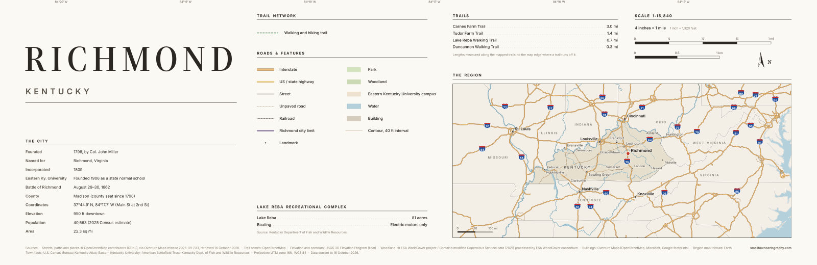 Detail: title, legend, trail lengths and region map
