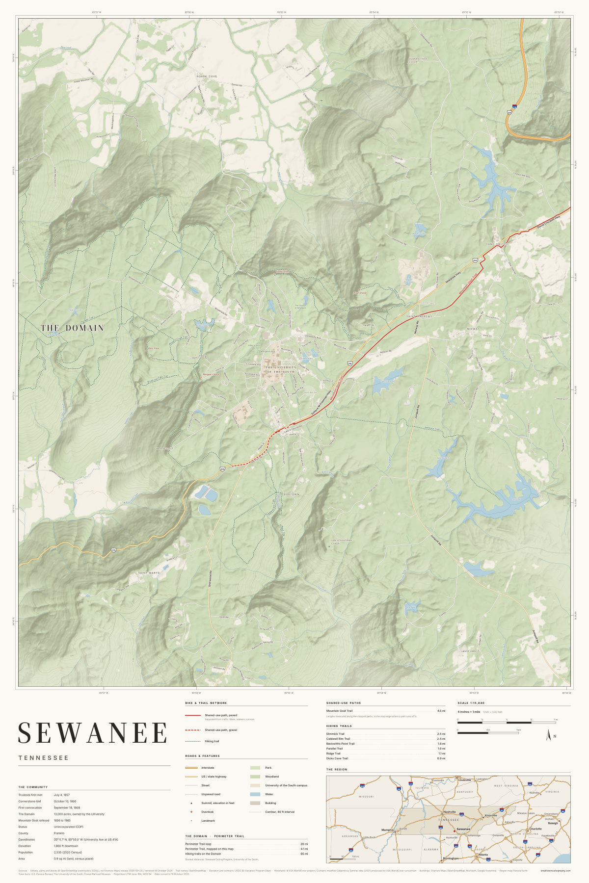 Sewanee, Tennessee map poster