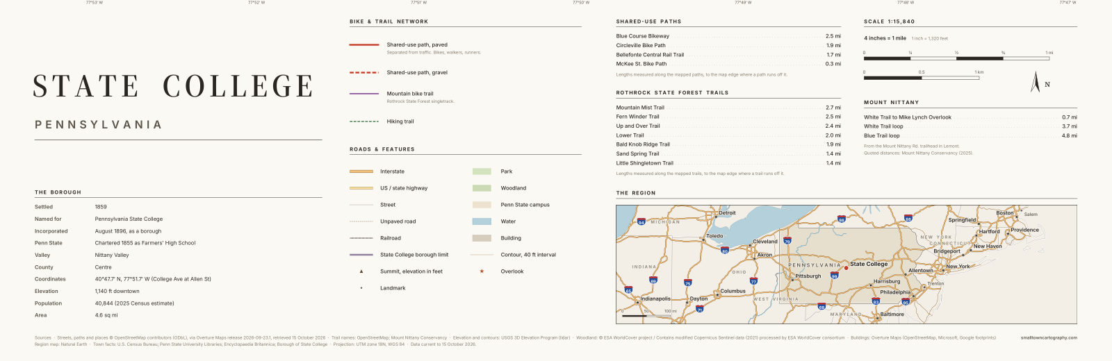 Detail: title, legend, trail lengths and region map