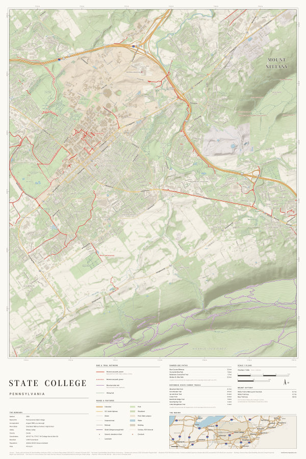 State College, Pennsylvania map poster