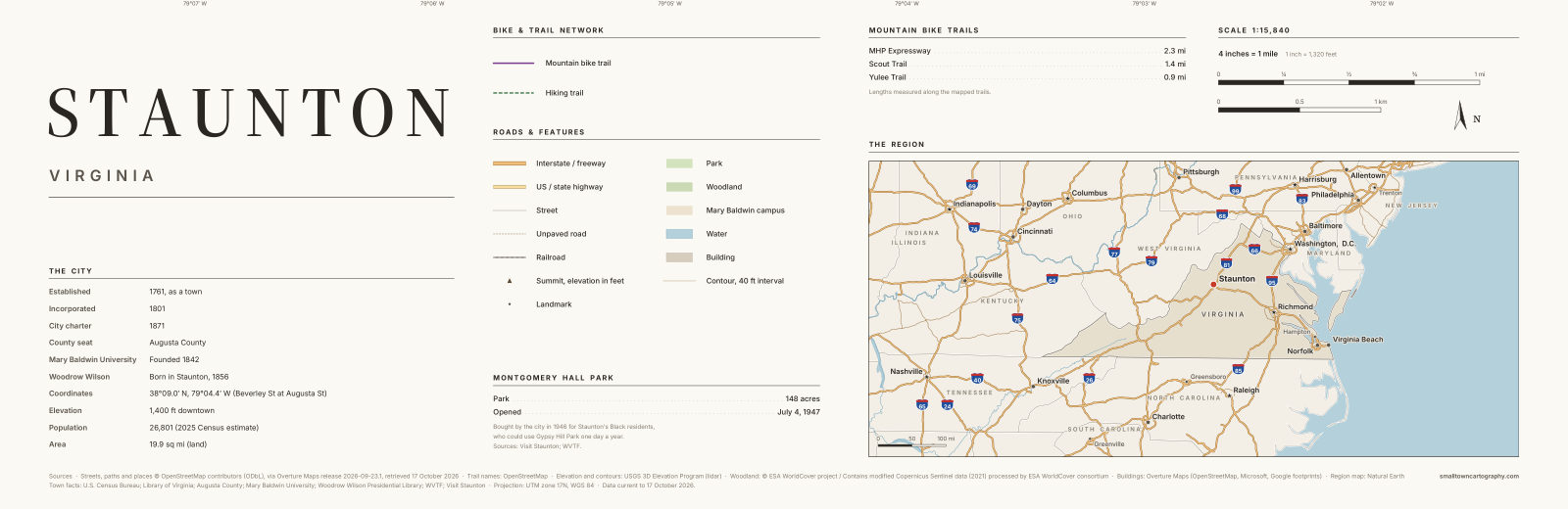 Detail: title, legend, trail lengths and region map