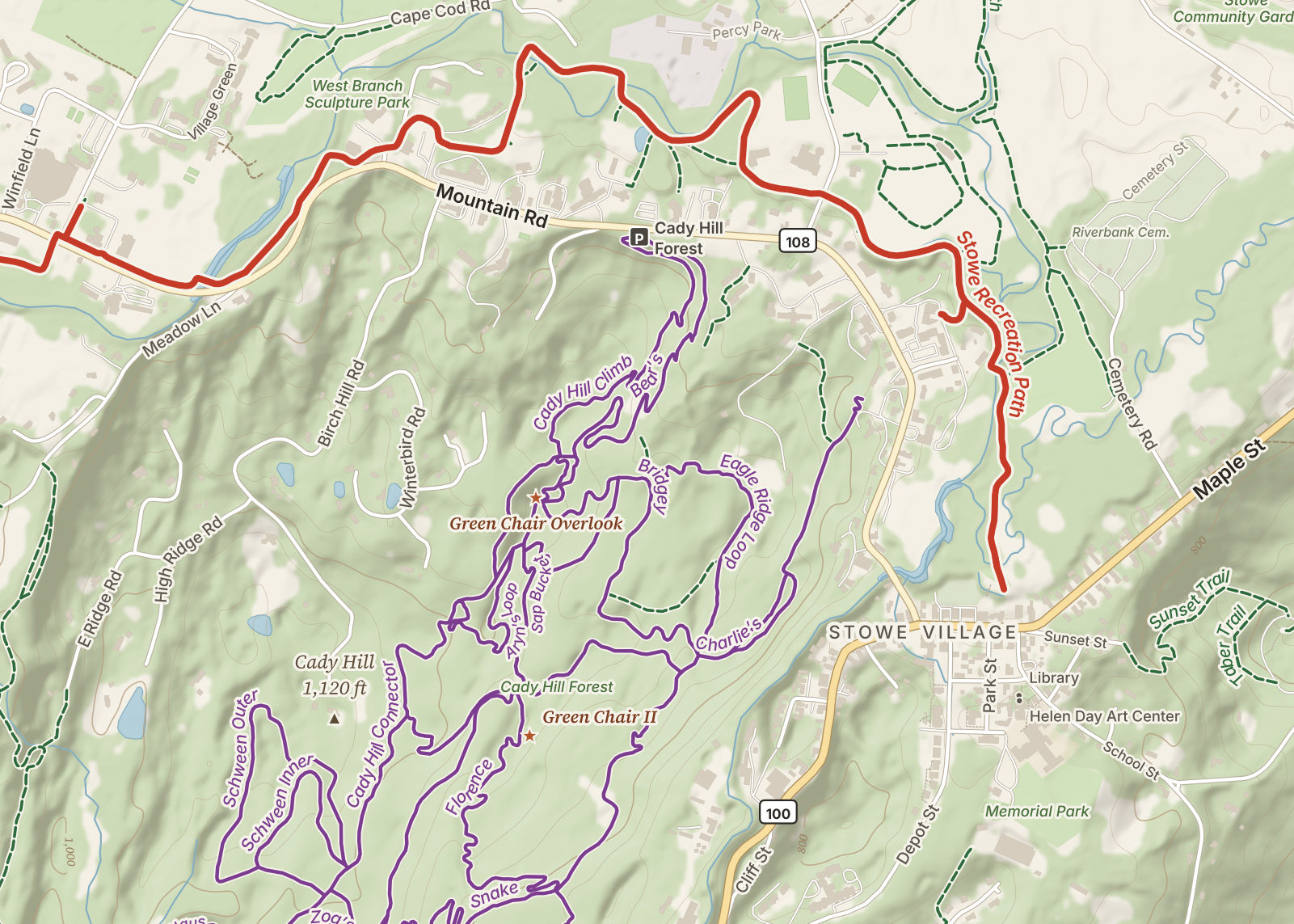 Detail: Stowe village and Cady Hill Forest