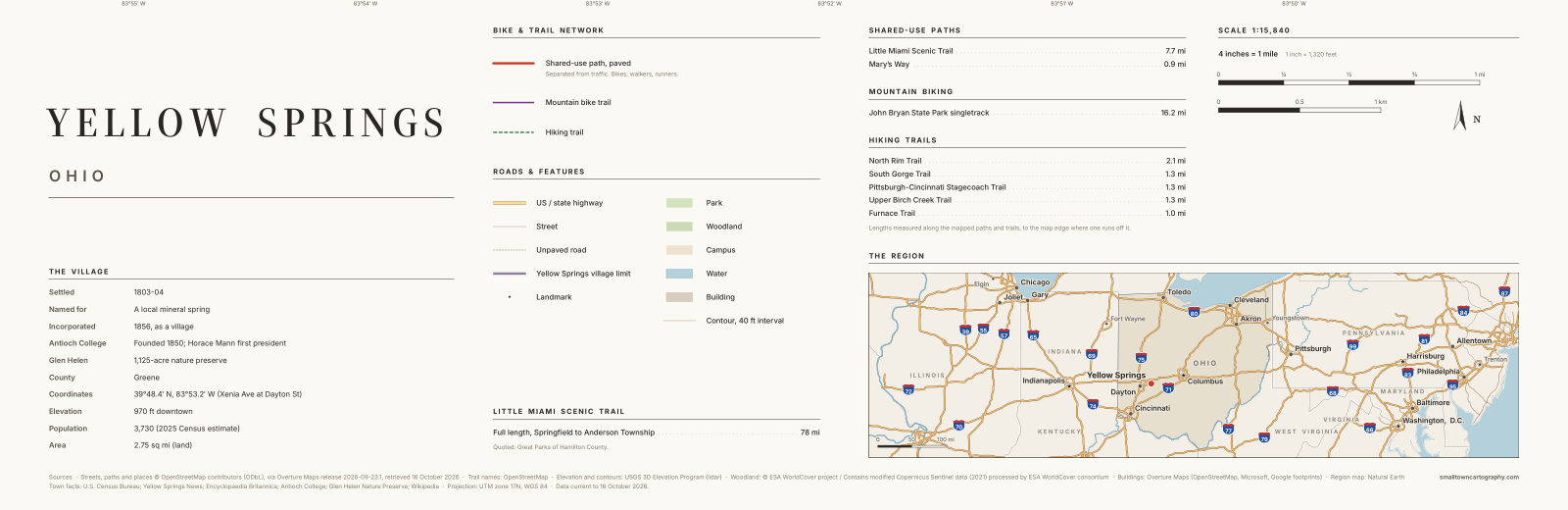 Detail: title, legend, trail lengths and region map